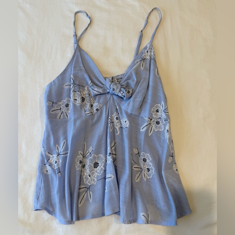 Floral Embroidered Blue Women's Top